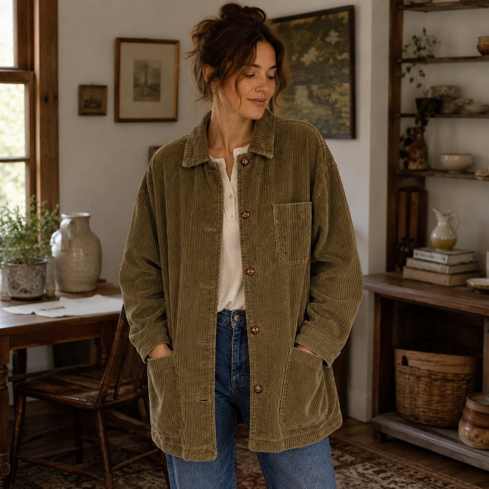Vintage Boundary Waters Women's XL Corduroy Chore Jacket Plaid Lined Barn Coat